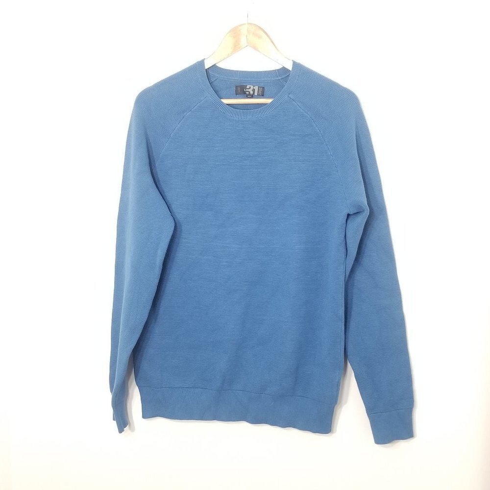 Le31 Men's Blue Crew Neck Knit Pullover Long Sleeve Sweater Top Causal Sz Medium